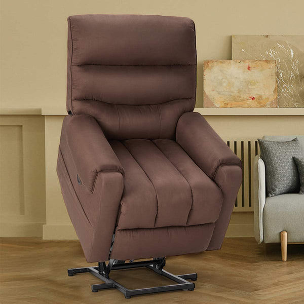 Electric Power Lift Recliner Chair Recliner Sofa for Elderly, Microfiber Recliner Chair with Heated Vibration Massage, 2 Side Pockets and USB Ports, Brown