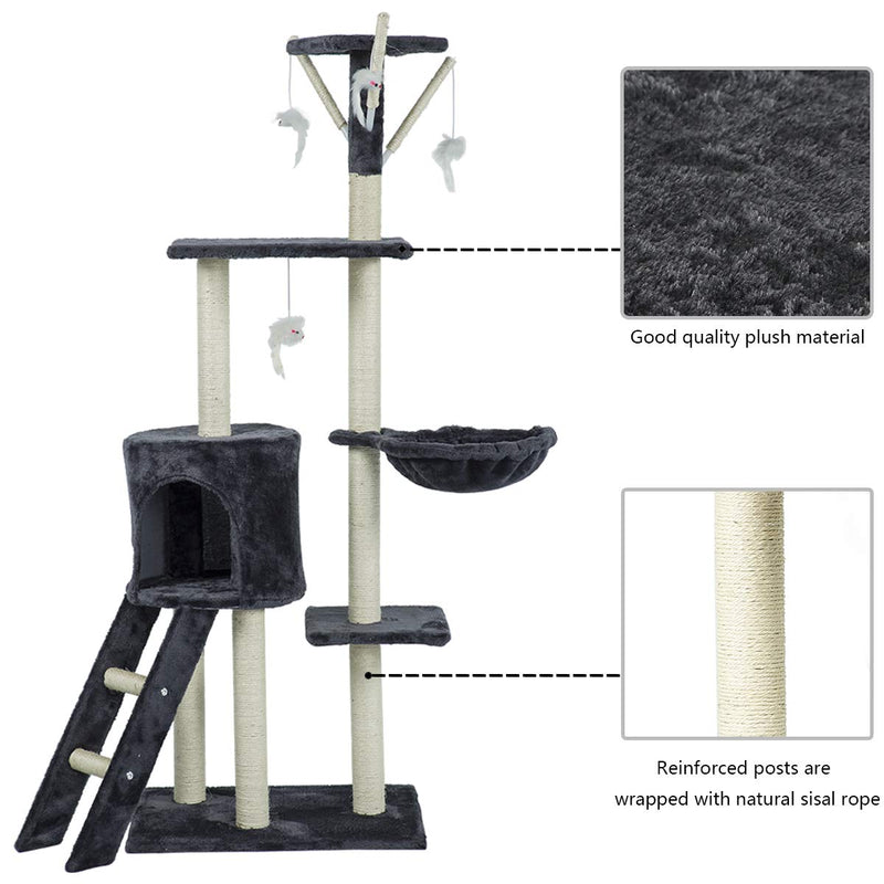56 inches Multi-Level Cat Tree Condo Deluxe Cat Tower Kitten Play House (Free Gifts)