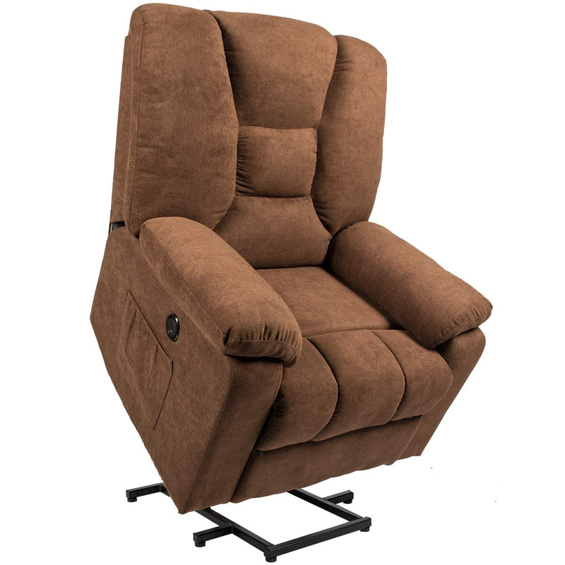 Microfiber Power Lift Electric Recliner Chair with Heated Vibration Massage Sofa Fabric Living Room Chair with 2 Side Pockets, USB Charge Port & Remote Control, Brown