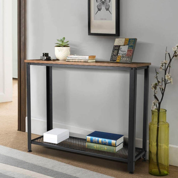 Industrial Console Table, 2 Layer Wooden Entryway Storage Table, Sofa Table with Metal Frame, for Living Room, Hallway