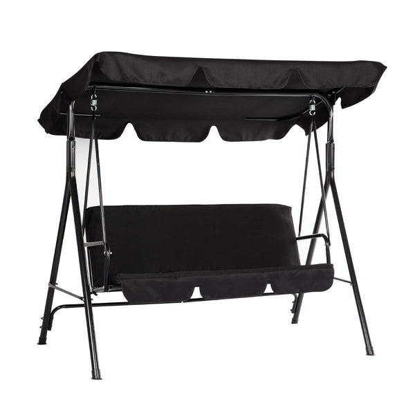 Patio Swing Chair Outdoor Porch Swings with 3 Removable Cushion Seats, Black