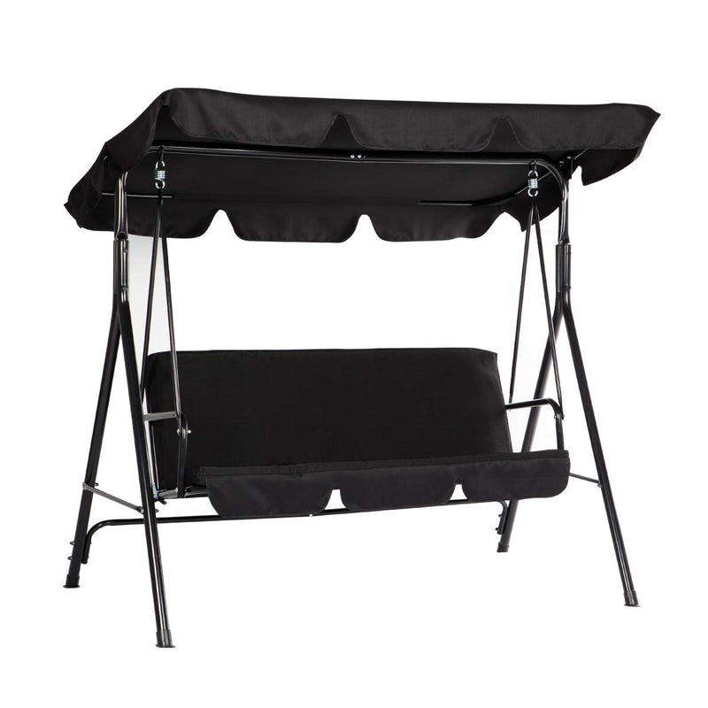 Patio Swing Chair Outdoor Porch Swings with 3 Removable Cushion Seats, Black