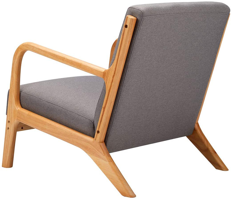 Mid Century Accent Chair Wood Frame Madison Charcoal Lounge Chair Fabric Club Chair Grey