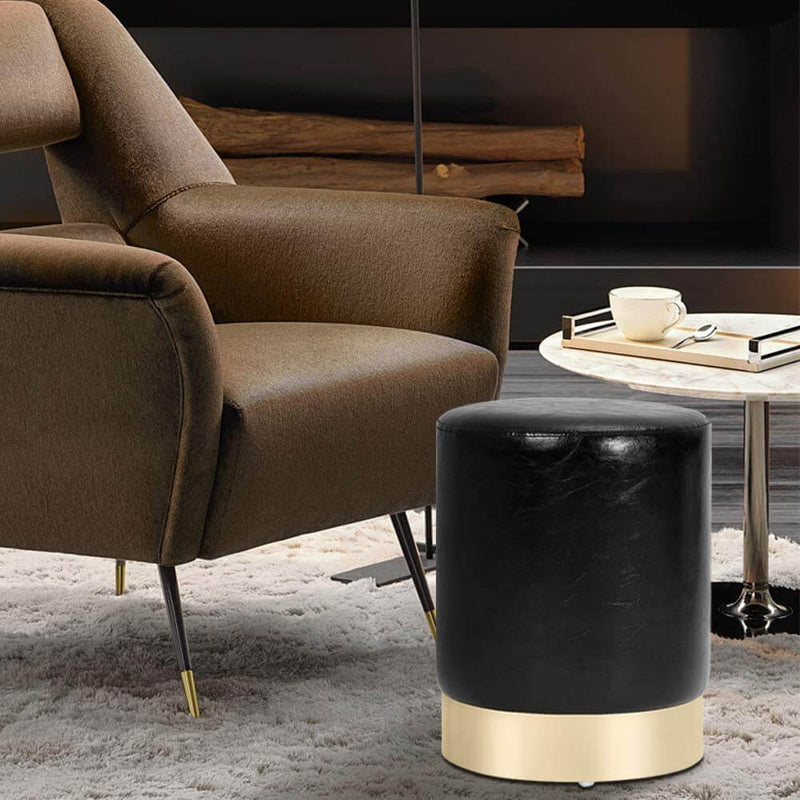 Round PU Leather Ottoman Foot Stool Footrest, Soft Compact Padded Stool Living Room Bedroom Decorative Furniture, Black