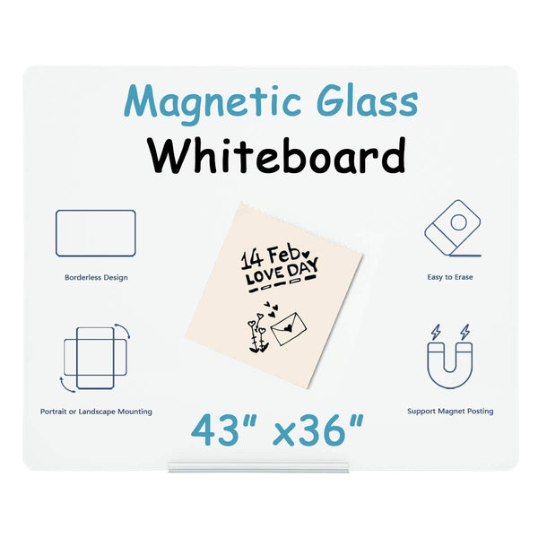 44×36 Inches Magnetic Glass Writing Dry Erase Board White Board (White)