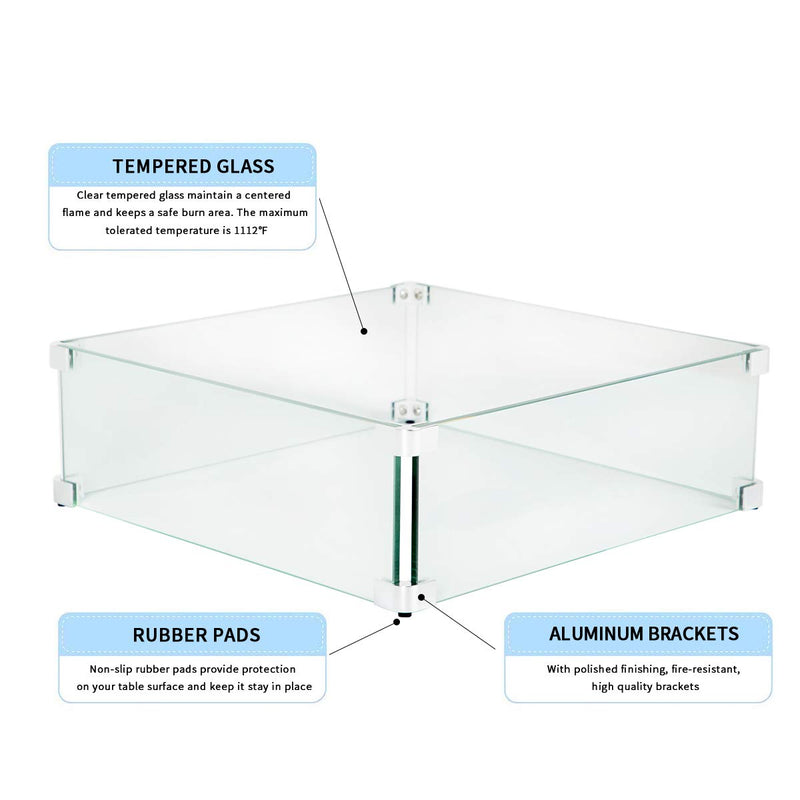 Fire Pit Tempered Glass Wind Guard Glass for Wicker Gas Fire Pit Square Table