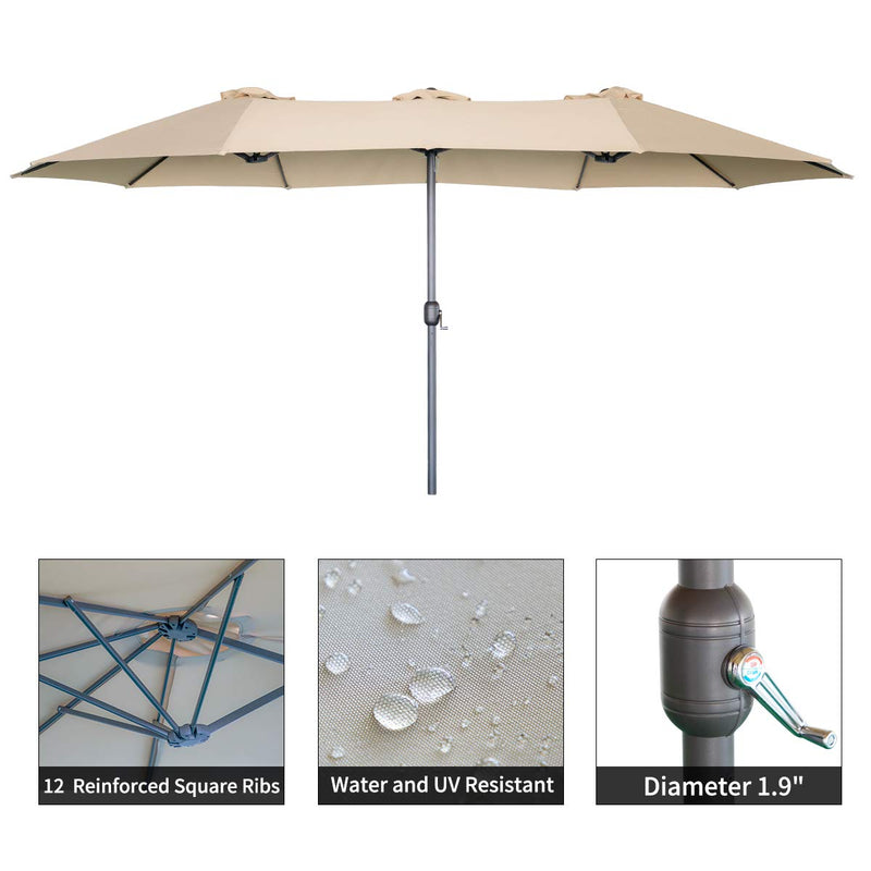 15x9ft Double-Sided Patio Umbrella, Large Market Sunbrella Table Umbrellas with Crank Air Vents (Beige)