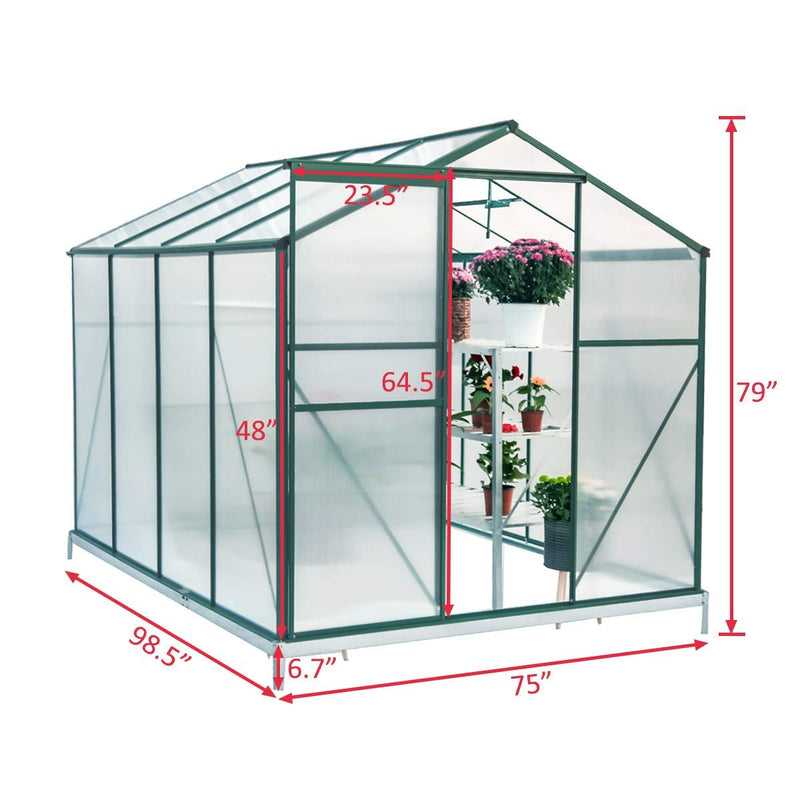 Large Walk-in Greenhouse, 8'(L) x 6'(W) x 6.6'(H) Flower Greenhouse Hot House, UV Protection Greenhouse with Roof Vent & Rain Gutters