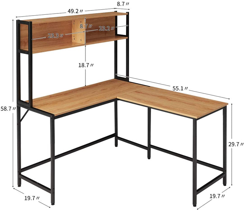 L Shape Computer Desk with Hutch Space-Saving Corner Desk Workstation for Home Office