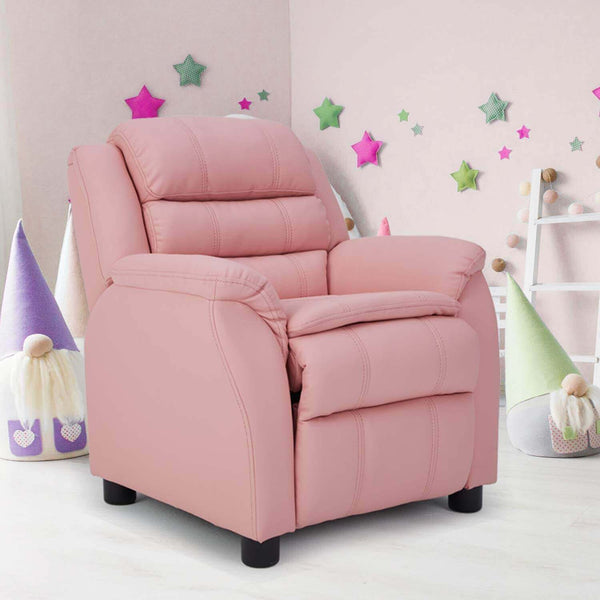 Kids Recliner Chair, Children Recliner PU Leather Armchair for Toddler Boys Girls, Lightweight Sofa Chair, 4+ Age Group, Pink