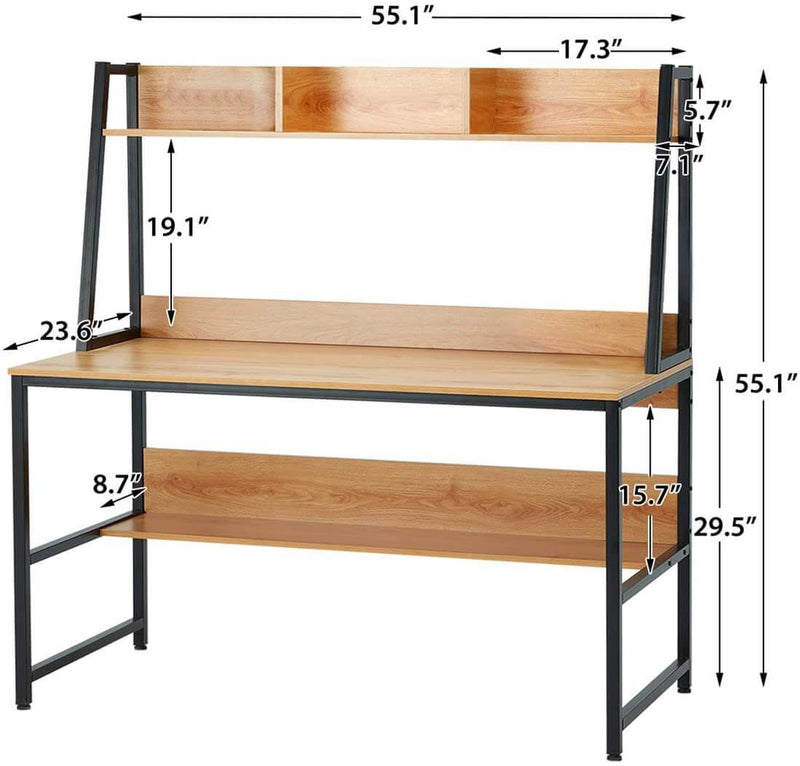 55'' Computer Desk Table Workstation Desk with Hutch & Bookshelf, Walnut