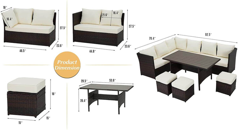 7 Pcs Patio Rattan Sectional Sofa Outdoor Dining Set with Ottoman