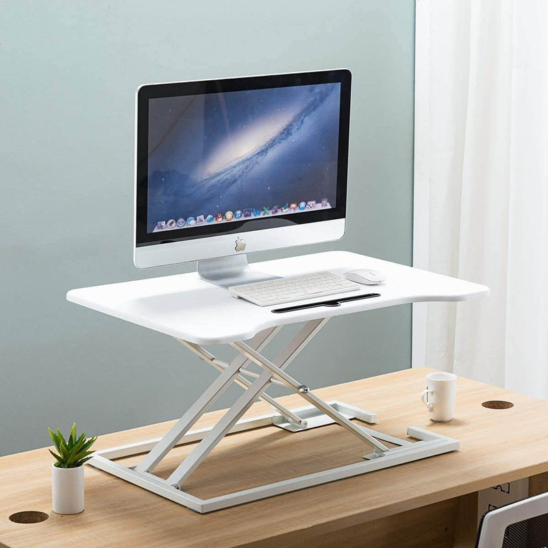 Height Adjustable Standing Desk Gas Spring Riser Desk Converter for Dual Monitor Sit to Stand in Seconds, White