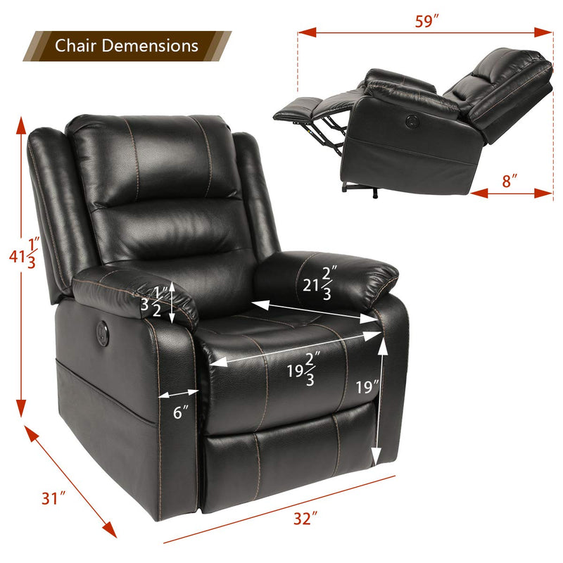 Power Lift Chair Faux Leather Electric Recliner for Elderly, Heated Vibration Massage Sofa with Side Pockets, USB Charge Port & Remote Control, Black
