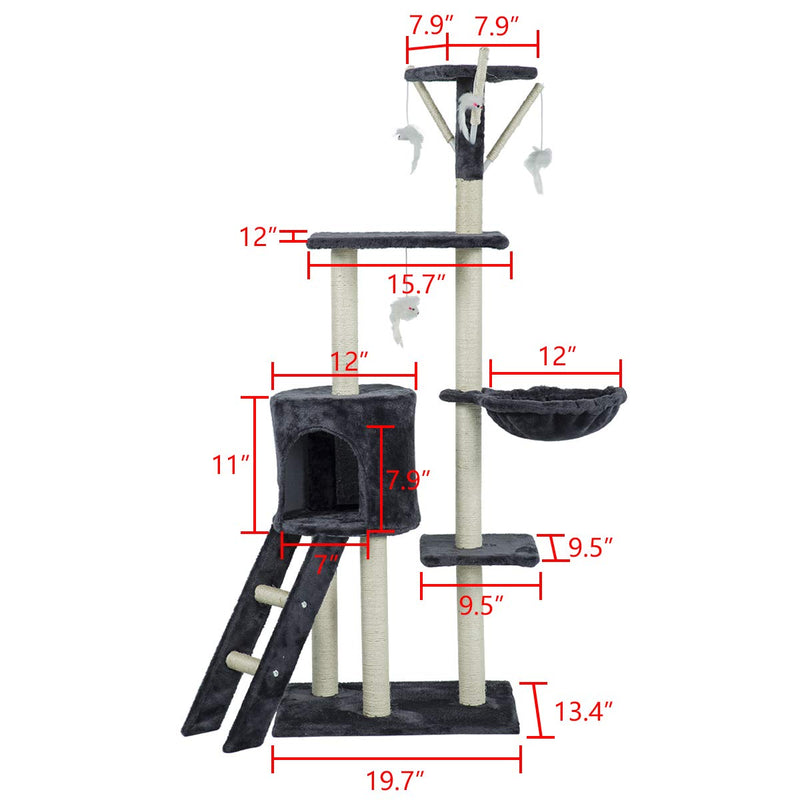 56 inches Multi-Level Cat Tree Condo Deluxe Cat Tower Kitten Play House (Free Gifts)