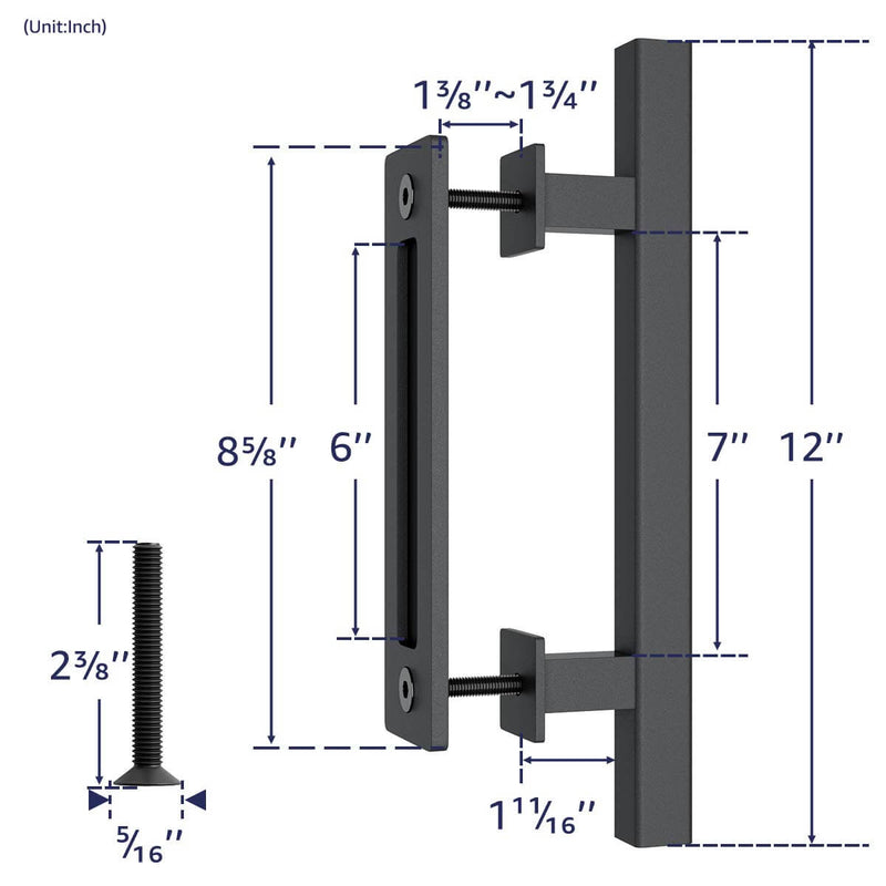 12 Inches Heavy Duty Pull and Flush Sliding Barn Door Handle Set Square