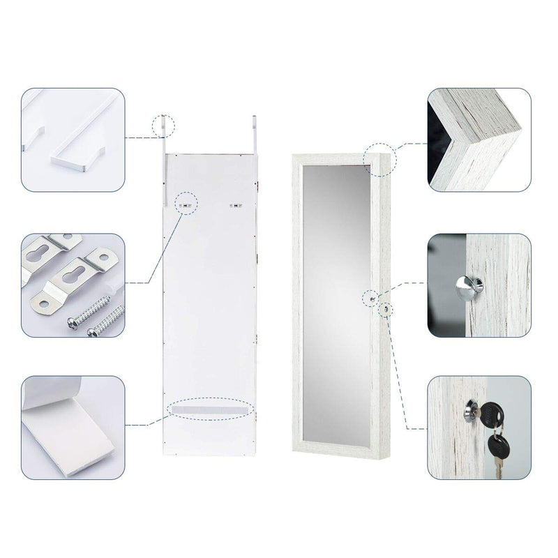 White Wood Grain Coated Jewelry Organizer Jewelry Cabinet in Lockable Design