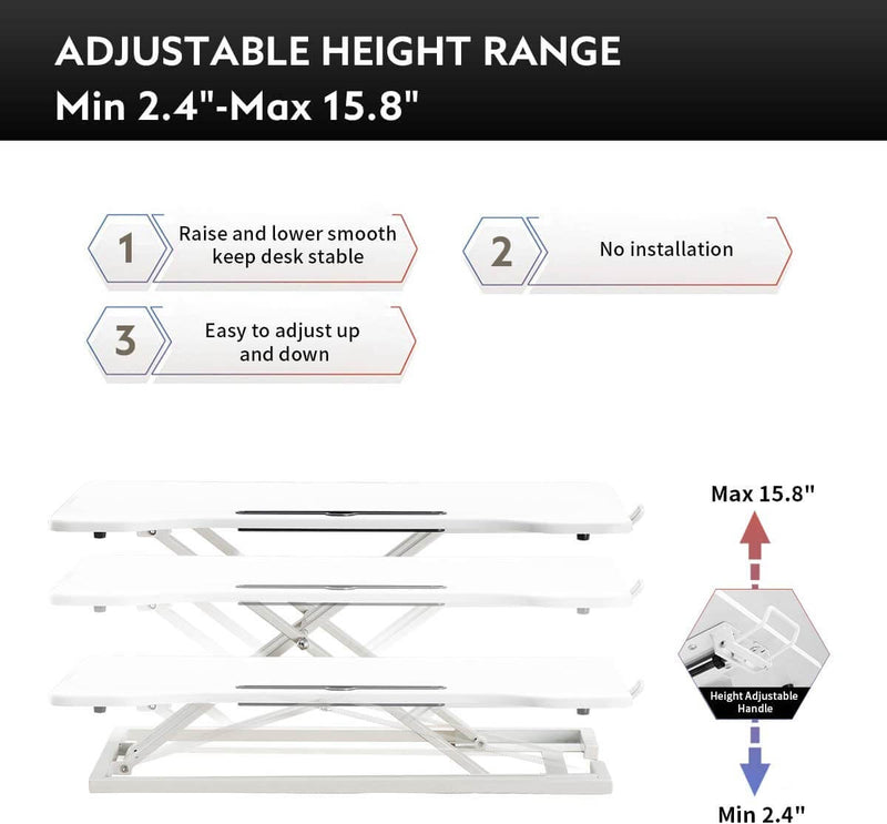 Height Adjustable Standing Desk Gas Spring Riser Desk Converter for Dual Monitor Sit to Stand in Seconds, White
