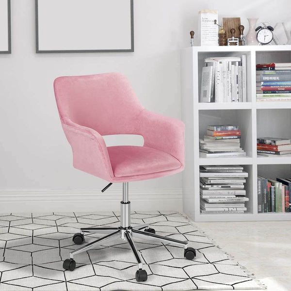 Homhum Desk Chair, Plush Velvet Office Chair for Home or Office, Modern, Comfortble, Nice Task Chair for Computer Desk (Polish Steel-Pink)