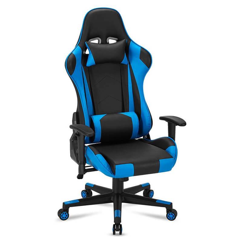 Gaming Chair Racing Office Chair, Ergonomic High Back Desk Chair Height Adjustment Swivel Rocker with Headrest and Lumbar Support Pillow (Blue)