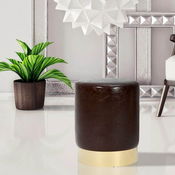 Round PU Leather Ottoman Foot Stool Footrest, Soft Compact Padded Stool, Living Room Bedroom Decorative Furniture, Brown