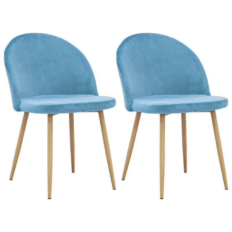 Accent Dining Chairs Upholstered Velvet with Wood Legs Set of 2 Blue