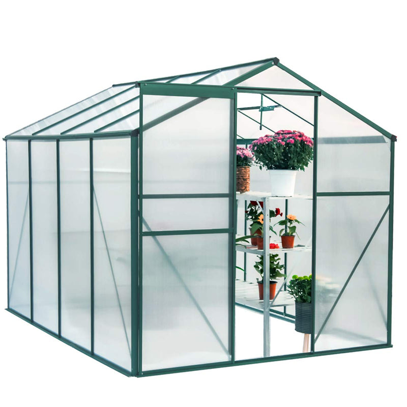 Large Walk-in Greenhouse, 8'(L) x 6'(W) x 6.6'(H) Flower Greenhouse Hot House, UV Protection Greenhouse with Roof Vent & Rain Gutters