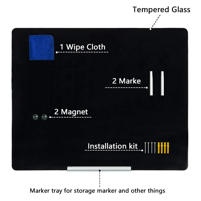 44×36 Inches Magnetic Glass Writing Dry Erase Board Office, Home, School (Black)