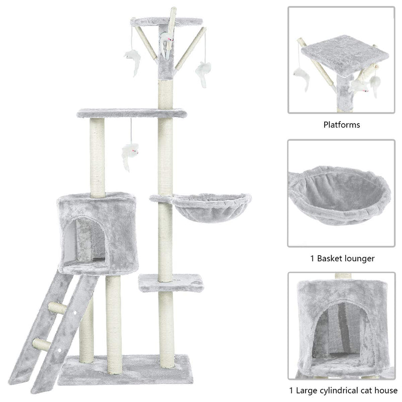 56 inches Multi-Level Cat Tree Condo Cat Deluxe Cat Tower Kitten Play House (Free Gifts)
