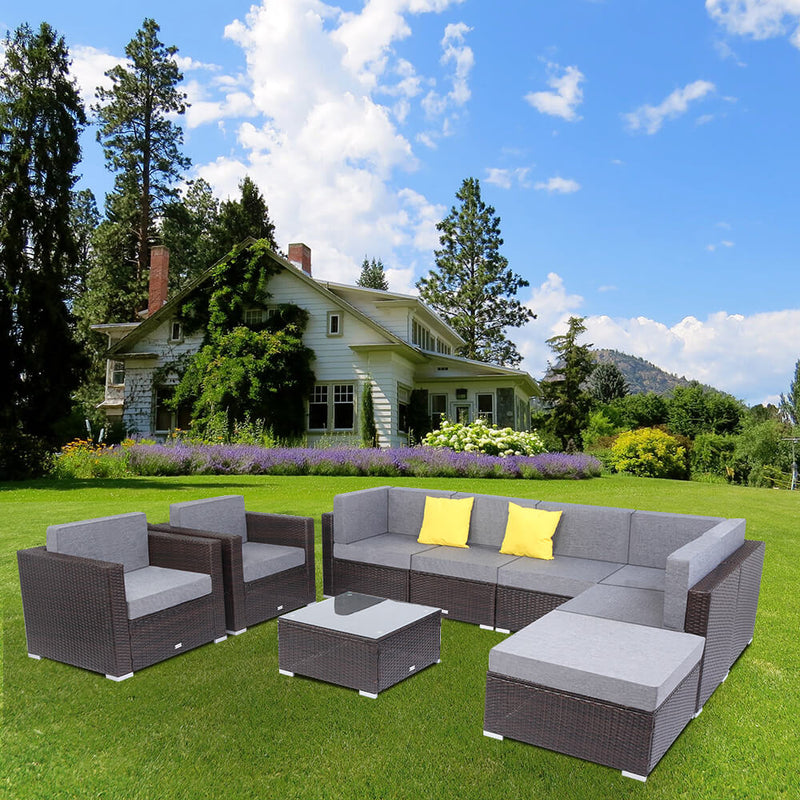 9 Pcs Outdoor Furniture Rattan Wicker Sofa Patio Couch Set