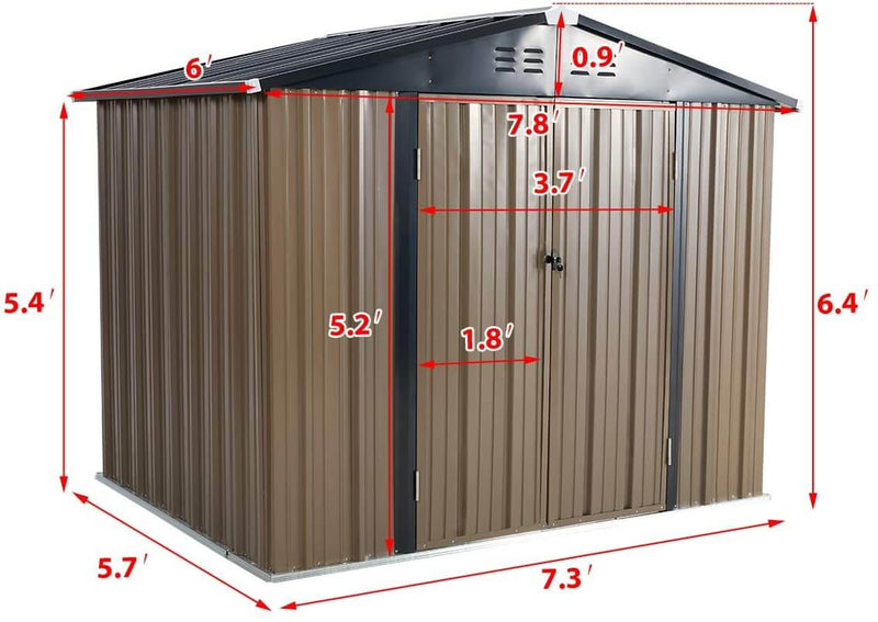 8' x 6' Outdoor Metal Storage Shed, Steel Garden Backyard Sheds with Double Door & Lock, Utility Tool Storage, Gray and Black