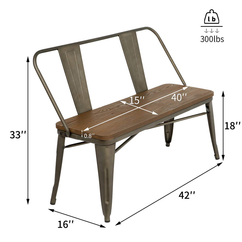 Industrial Metal Bench Wood Seat with Floor Protector