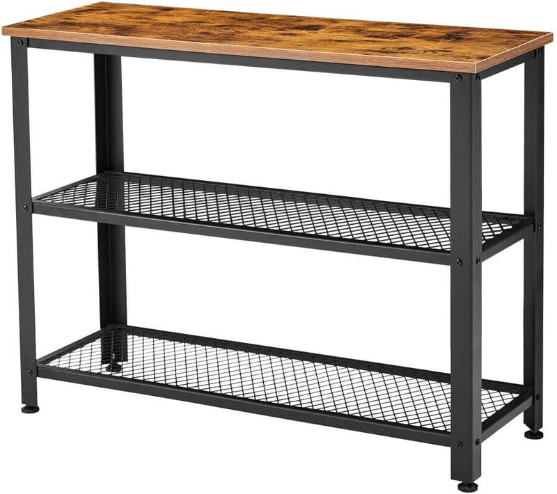 Industrial Console Table, Hallway Table with 2 Mesh Shelves, Sofa Table for Living Room Bedroom Entryway Study Balcony Hallway Workshop, Easy Assembly