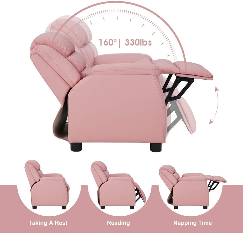 Kids Recliner Chair, Children Recliner PU Leather Armchair for Toddler Boys Girls, Lightweight Sofa Chair, 4+ Age Group, Pink