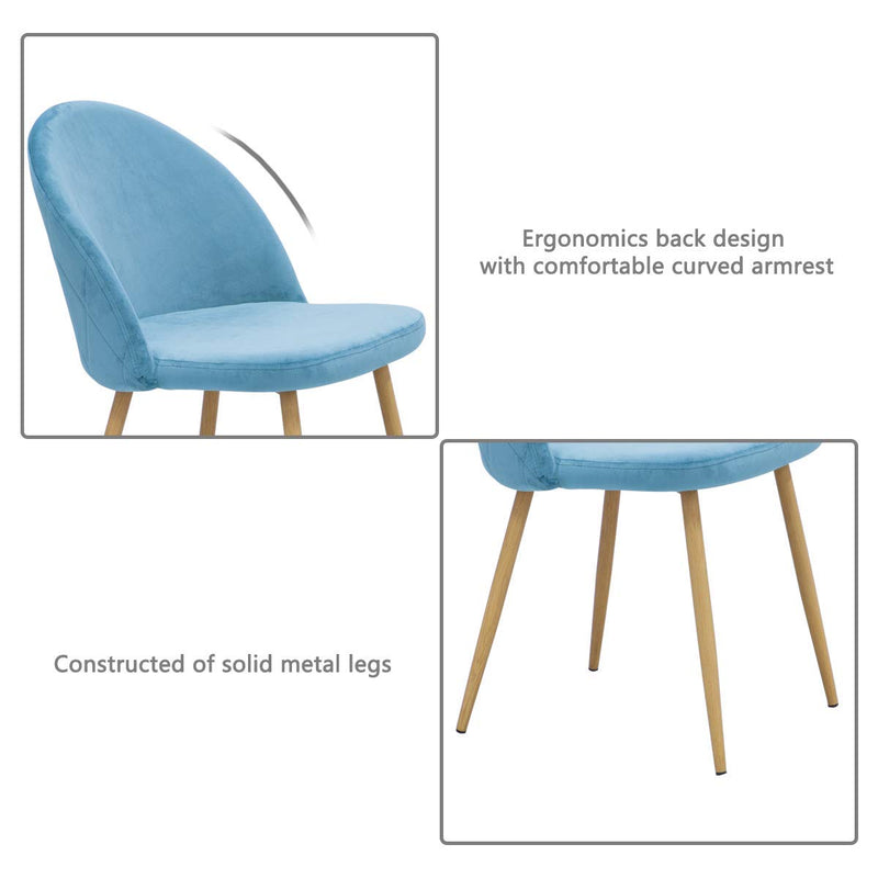 Accent Dining Chairs Upholstered Velvet with Wood Legs Set of 2 Blue