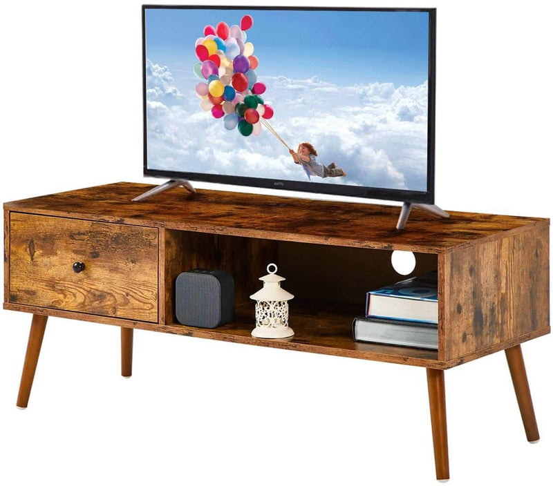 Retro TV Stand, Mid Century Modern TV Console with 2 Storage Shelves, Coffee Table for Flat Screen TV, in Living Room, Entertainment Room, Office