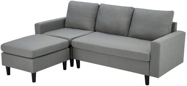 Esright Enlarged Convertible Sectional Sofa Couch, 3-seat Sofa Couch with Ottoman, L-Shaped Sofa in Modern Linen Fabric, Gray