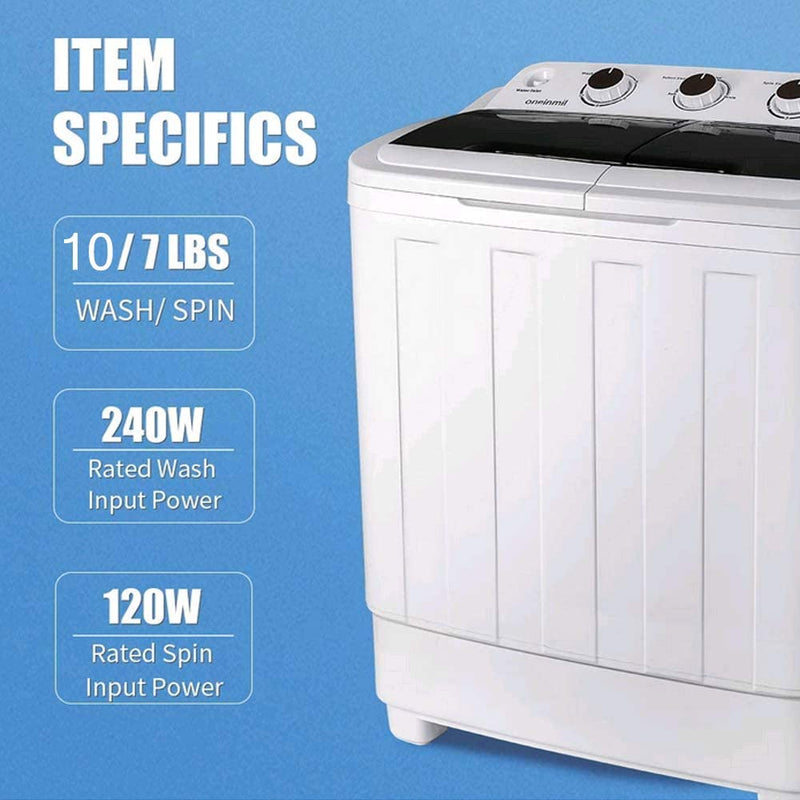 Twin Tub Laundry Washing Machine, Spin Cycle Dryer w/ Hose