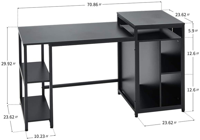 Computer Desk with Storage Bookshelves 47 inch Modern Sturdy Writing Desk for Home Office Black