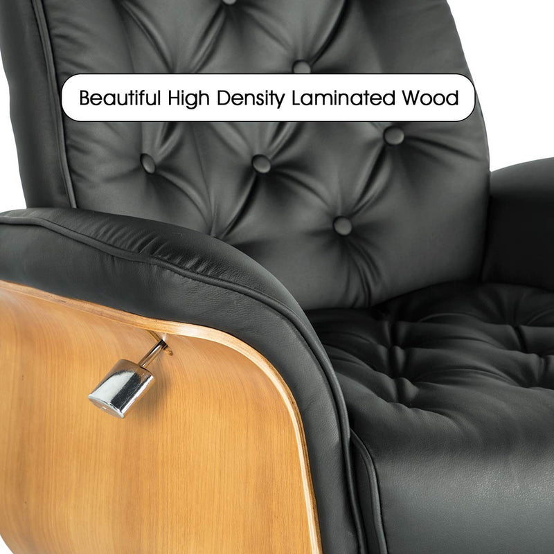 Lounge Chair Mid Century PU Leather Chaise Lounge with Ottoman Set