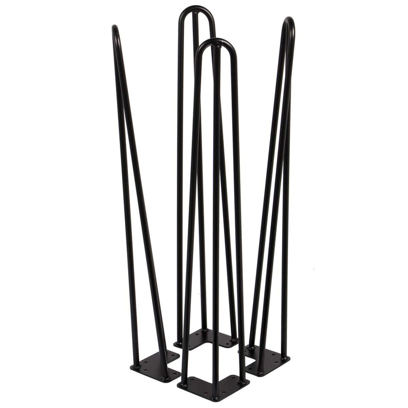 28" Black Hairpin Legs, 1/2" Diameter, Set for 4 Heavy Duty 3 Rods Table Legs