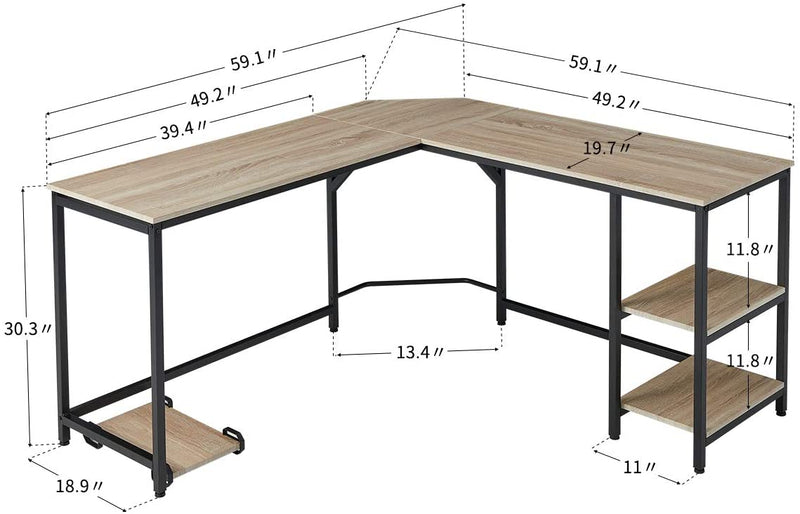 L-Shaped Computer Desk Space-Saving Corner Desk with Storage Shelves Desk Study Workstation for Home Office