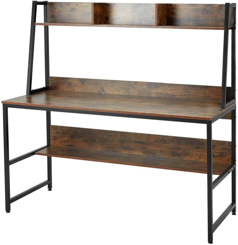 55'' Computer Desks Writing Study Table with Hutch & Bookshelf, Rustic Brown