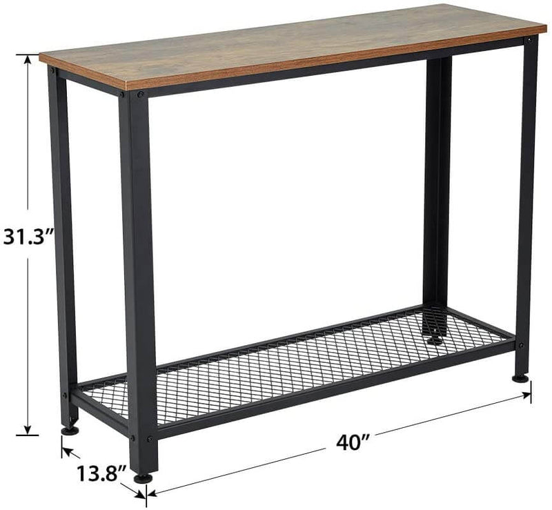 Industrial Console Table, 2 Layer Wooden Entryway Storage Table, Sofa Table with Metal Frame, for Living Room, Hallway