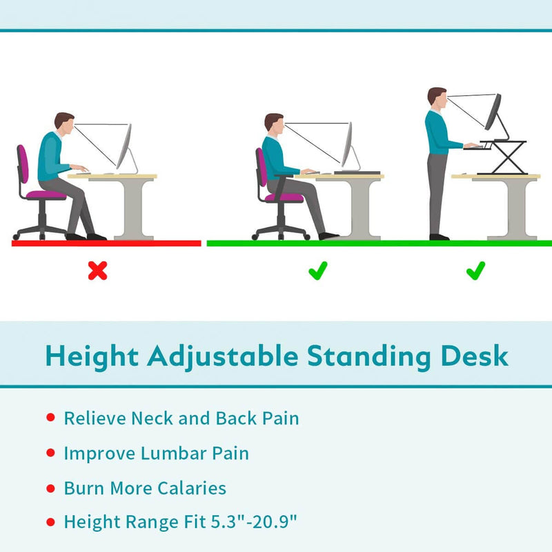 Stand Up Desk Converter 32 Inches Standing Desk Riser, Height Adjustable Home Office Desk with Deep Keyboard Tray for Laptop, Balck