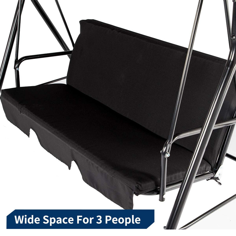 Patio Swing Chair Outdoor Porch Swings with 3 Removable Cushion Seats, Black