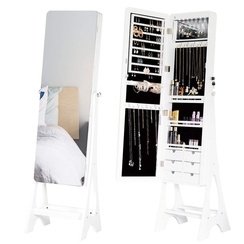 Floor Standing Jewelry Armoire Jewelry Cabinet with Frameless Full Length Mirror, Large Capacity Dressing Mirror Makeup Jewelry Organizer