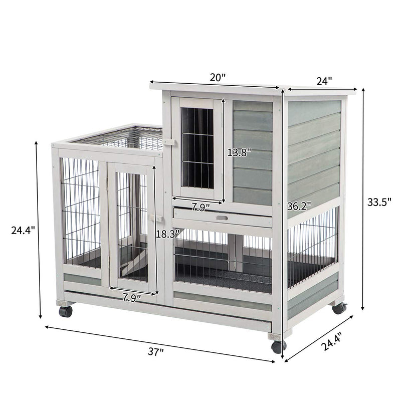 Rabbit Hutch Pet House for Small Animals Indoor & Outdoor (37 inches)