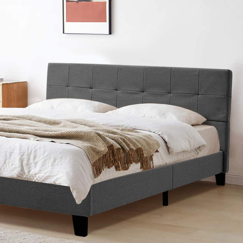 Platform Bed Frame, Queen Size Linen Fabric Bed Frame with Wood Slats Support, Upholstered Platform Bed Mattress Foundation, Easy Assembly (Queen Size/Dark Gray)