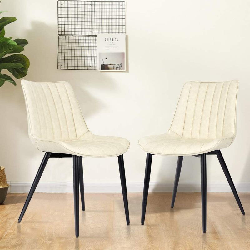 Faux Leather Dining Chairs Set of 2 Modern Leisure Upholstered Chair Beige